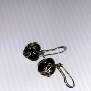 Vintage Black Heart  and 925 Silver Earrings .Intricate Design.Vintage